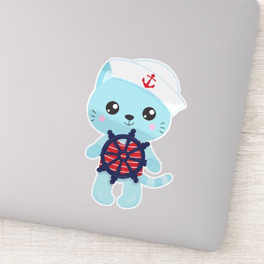 Sticker Chat marin, Casquette marin, Capitaine de bateau,  (Détail)