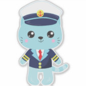 Sticker Chat Marin, Chapeau de Marin, Capitaine de Bateau, (Devant)