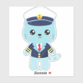 Sticker Chat Marin, Chapeau de Marin, Capitaine de Bateau, (Feuille)