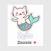Sticker Chat Mermaid mignon fille Script Meowmaid Purrmaid (Feuille)