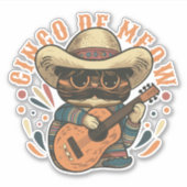 STICKER CHAT MEXICAIN CINCO DE MEOW AVEC GUITARE (Devant)