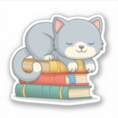 Sticker Chat mignon au-dessus de la pile de livres (Devant)