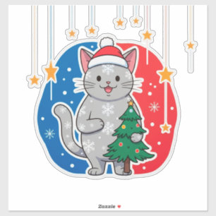 Sticker Chat mignon avec chapeau de Père Noël