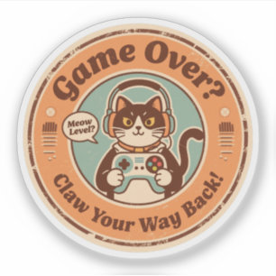 Sticker Chat mignon avec manette et casque Gamer