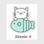 Sticker Chat mignon avec poisson bleu (Feuille)