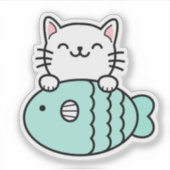 Sticker Chat mignon avec poisson bleu (Devant)