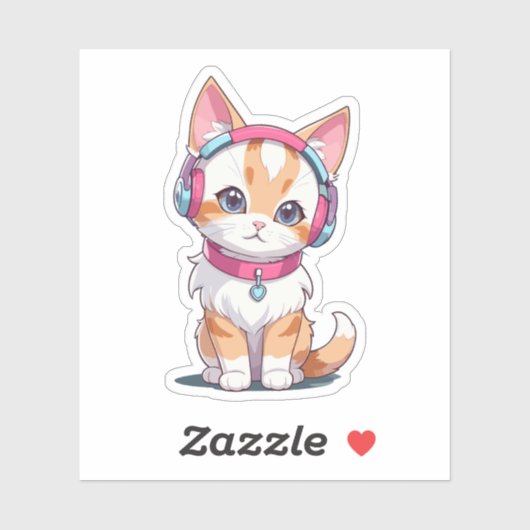 Sticker Chat mignon dans le chic casque (Feuille)