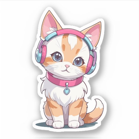 Sticker Chat mignon dans le chic casque (Devant)