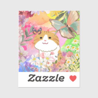 Sticker chat mignon en fleur moderne