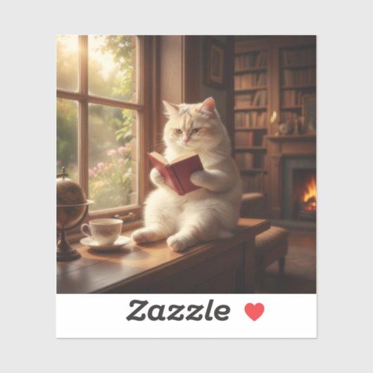 Sticker Chat Mignon en Train de Lire (Feuille)