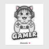 Sticker Chat mignon et manette de jeu vidèo (Feuille)