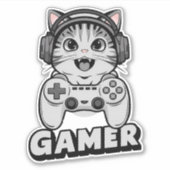 Sticker Chat mignon et manette de jeu vidèo (Devant)