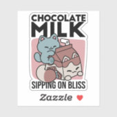 Sticker Chat Mignon Lait Chocolat – Boisson Confortable et (Feuille)