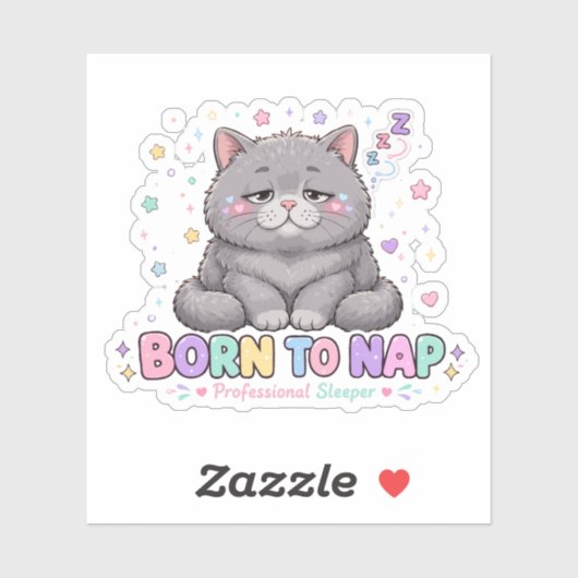 Sticker Chat mignon né pour faire la sieste (Feuille)