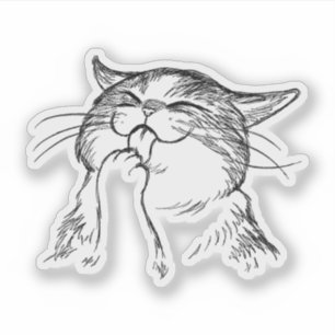 Sticker Chat Mignon Se Léchant La Patte Adorable Chat Ka
