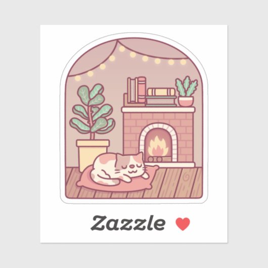Sticker Chat Mignon Se Réchauffant Et Se Blottissant Devan (Feuille)