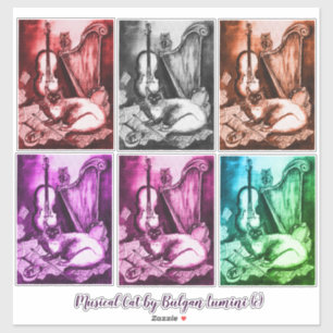 Sticker CHAT MUSICAL, OWL, VIOLIN, HARP Musique monochrome