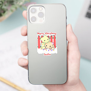 Sticker Chat noël dehors, nom personnalisé