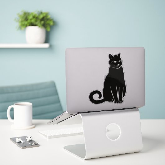 Sticker chat noir (Ordinateur portable sur le bureau)