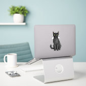 Sticker chat noir (Ordinateur portable sur le bureau)