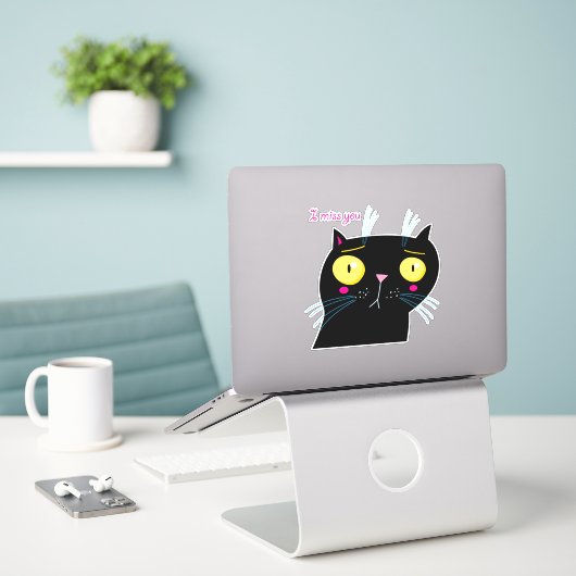 Sticker chat noir (Ordinateur portable sur le bureau)