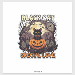 Sticker Chat Noir Amour Spécial Halloween Citrouille Plein