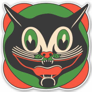 Sticker Chat noir Art déco d'Halloween Vintage