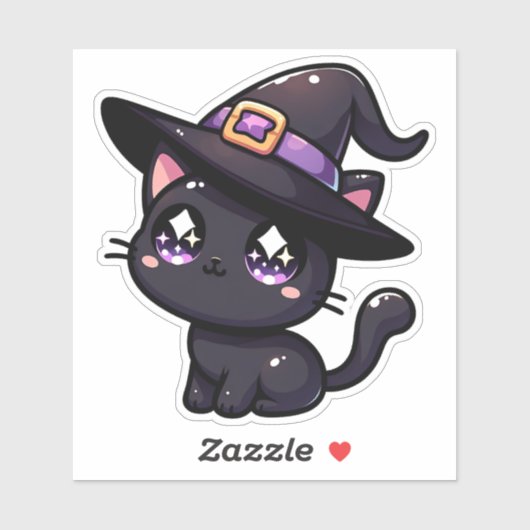 Sticker Chat noir attrapé par Casquette de cuisine (Feuille)