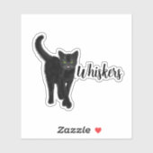 Sticker Chat noir aux yeux verts Nom personnalisé (Feuille)