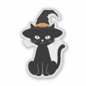 Sticker Chat noir avec design casquette sorcier (Halloween (Devant)