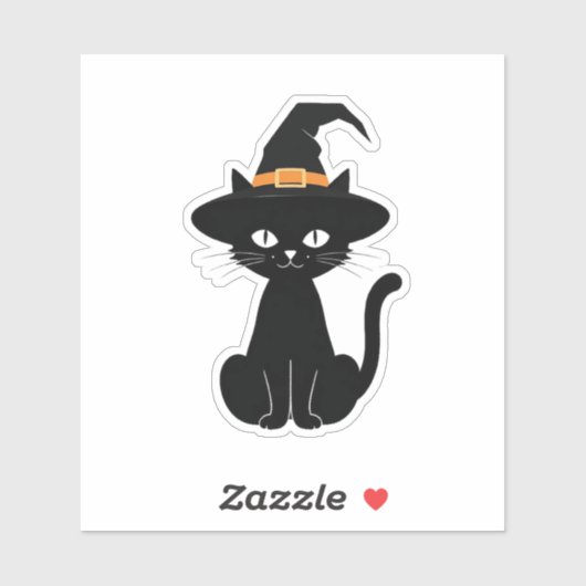 Sticker Chat noir avec design casquette sorcier (Halloween (Feuille)