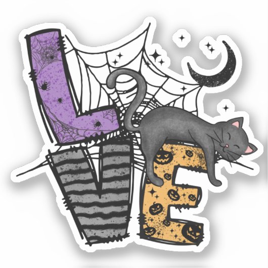 Sticker Chat noir azy en Spider Web avec amour (Recto)