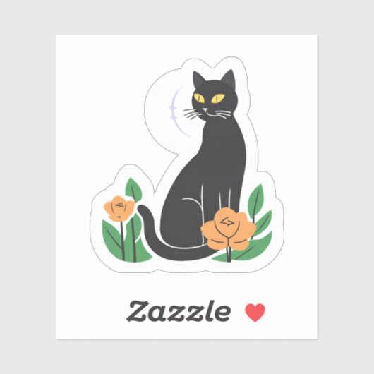 Sticker Chat Noir | Chat floral mou (Feuille)