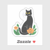 Sticker Chat Noir | Chat Mignon Floral (Feuille)