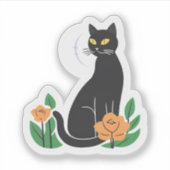 Sticker Chat Noir | Chat Mignon Floral (Devant)