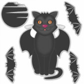 Sticker Chat noir, chauves-souris et lune Halloween (Devant)