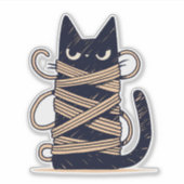 Sticker Chat noir Chibi grumpy étranglé en fils (Devant)
