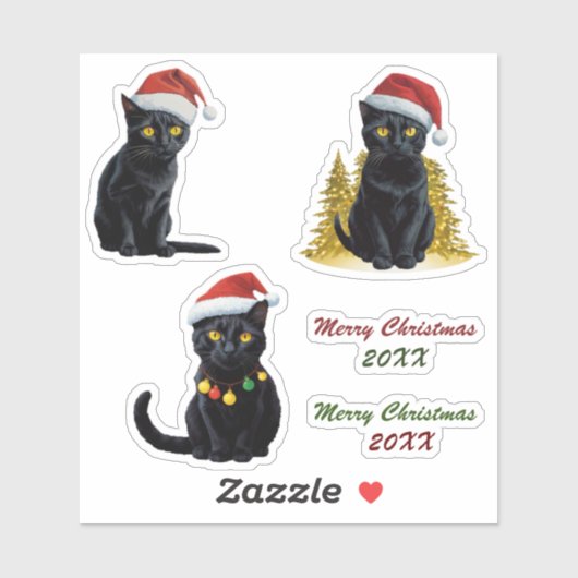 Sticker Chat Noir de Noël mignon à Santa Hat Custom (Feuille)