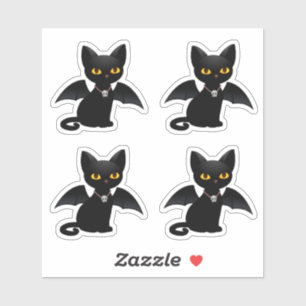 Sticker Chat noir d'Halloween avec des ailes, ensemble de 