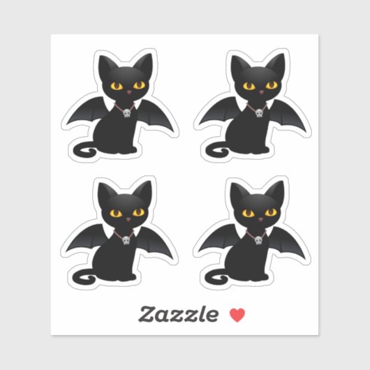 Sticker Chat noir d'Halloween avec des ailes, ensemble de  (Feuille)