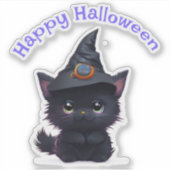 Sticker Chat noir d'Halloween blanc mignon (Devant)