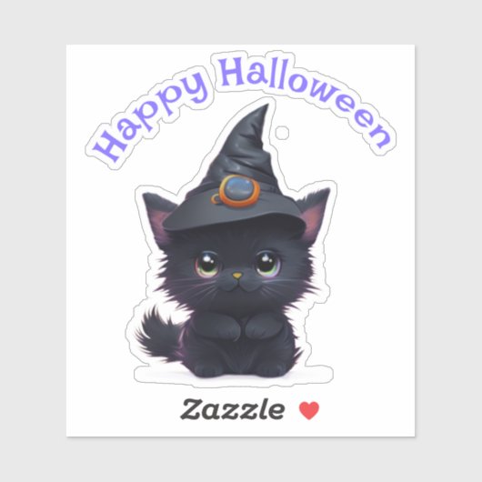 Sticker Chat noir d'Halloween blanc mignon (Feuille)