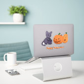 Sticker Chat noir d'Halloween, citrouilles, lanterne magiq (Ordinateur portable sur le bureau)