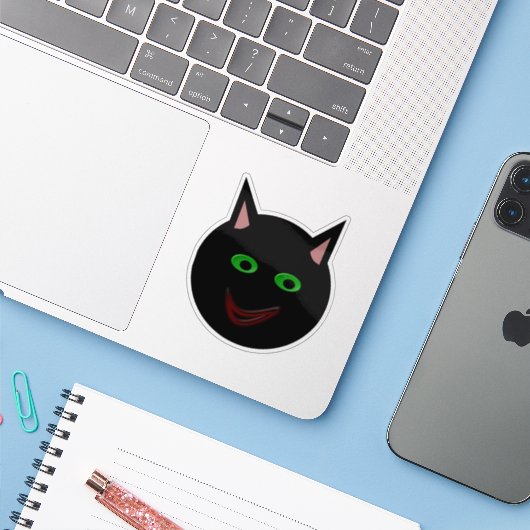 Sticker Chat noir d'Halloween en forme (Ordinateur portable avec iPhone)