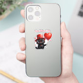 Sticker Chat Noir Drôle Avec Ballons Saint-Valentin (Téléphone)