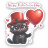 Sticker Chat Noir Drôle Avec Ballons Saint-Valentin (Recto)