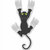 Sticker Chat Noir Drôle Glissant le Long d'une Fenêtre (Devant)