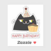 Sticker Chat Noir Drôle Joyeux Anniversaire (Feuille)