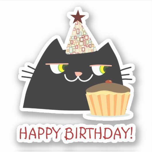 Sticker Chat Noir Drôle Joyeux Anniversaire (Devant)