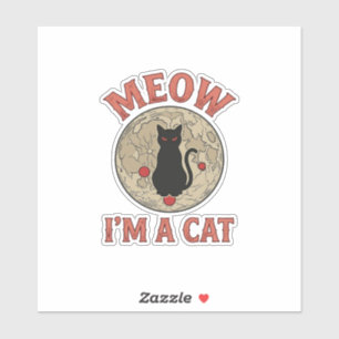 Sticker Chat Noir Drôle Lune Vintage Design Halloween_1